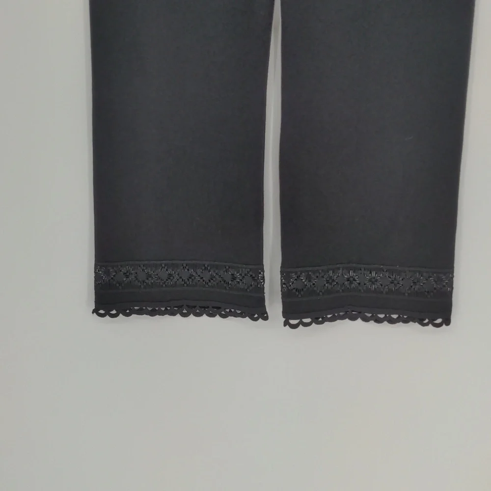 Lysse‎ Raya Womens Lace Trim High Rise Cropped Pants Size Extra Small Black - Picture 10 of 12